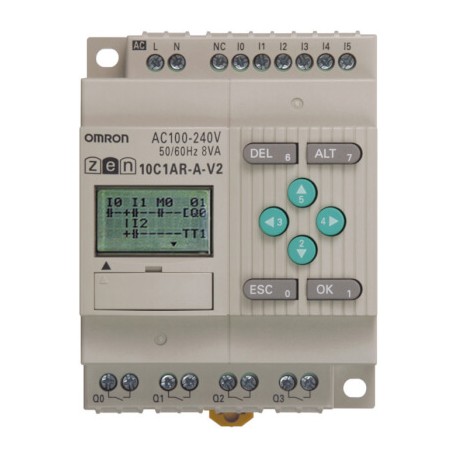 Omron ZEN-10C1AR-A-V2 ZEN10C1ARAV2,1 OMRON CPU 6/4 Ent. AC Salt. relay LCD RTC 240 AC